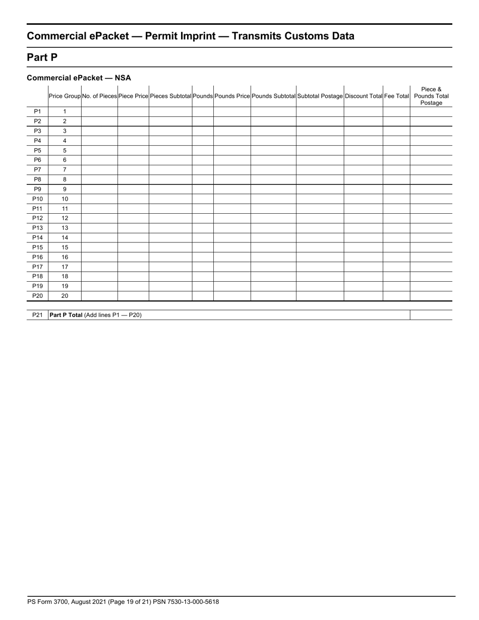 PS Form 3700 Postage Statement - International Mail, Page 19