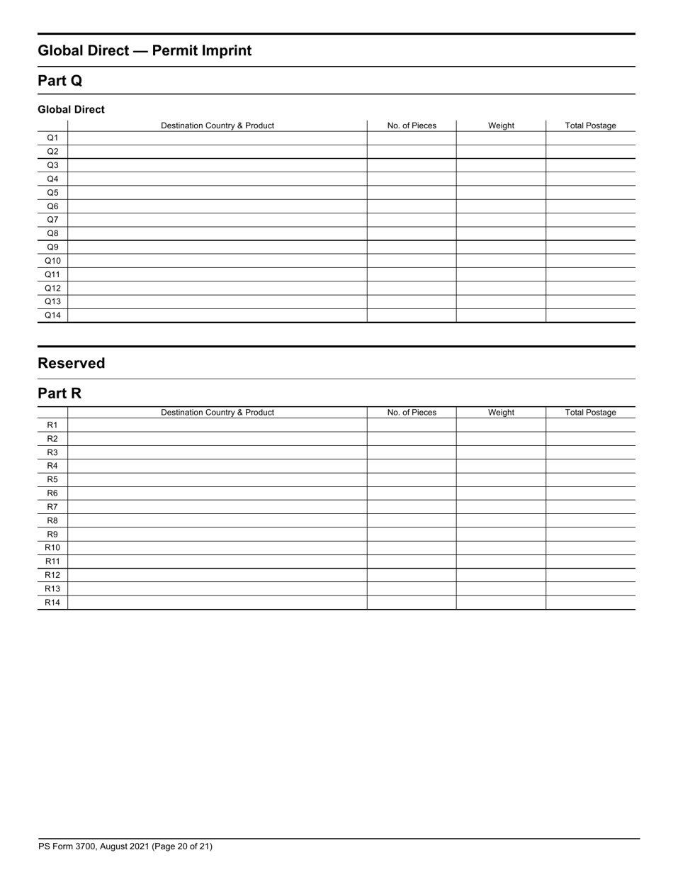 PS Form 3700 Postage Statement - International Mail, Page 20