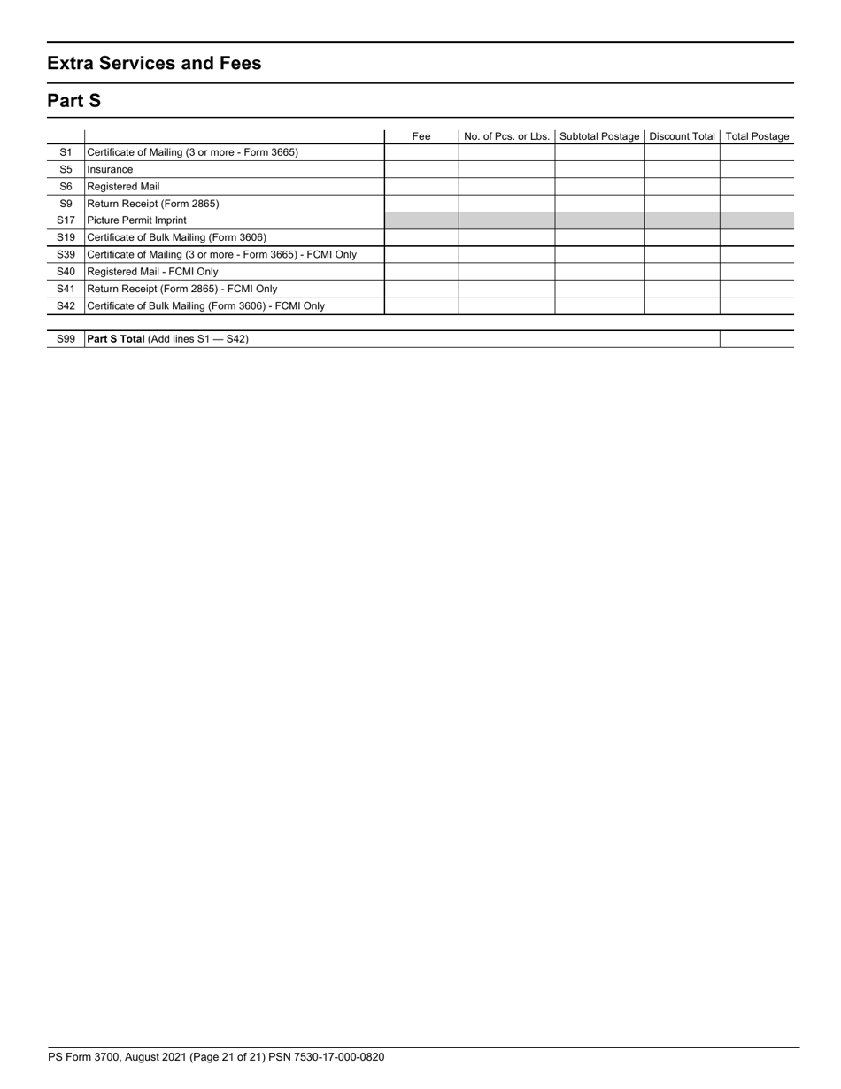 PS Form 3700 Postage Statement - International Mail, Page 21