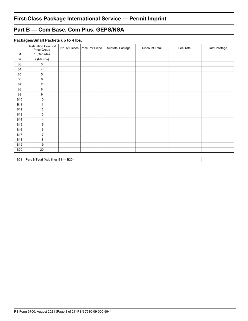 PS Form 3700 Postage Statement - International Mail, Page 3