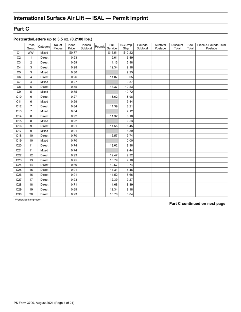 PS Form 3700 Postage Statement - International Mail, Page 4
