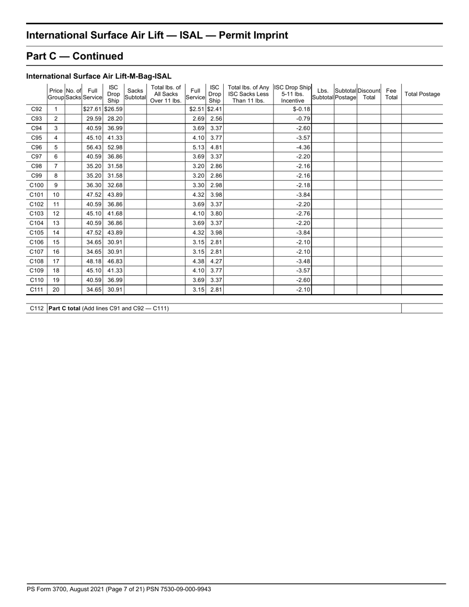 PS Form 3700 Postage Statement - International Mail, Page 7