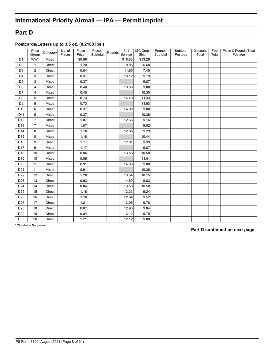 PS Form 3700 Postage Statement - International Mail, Page 8