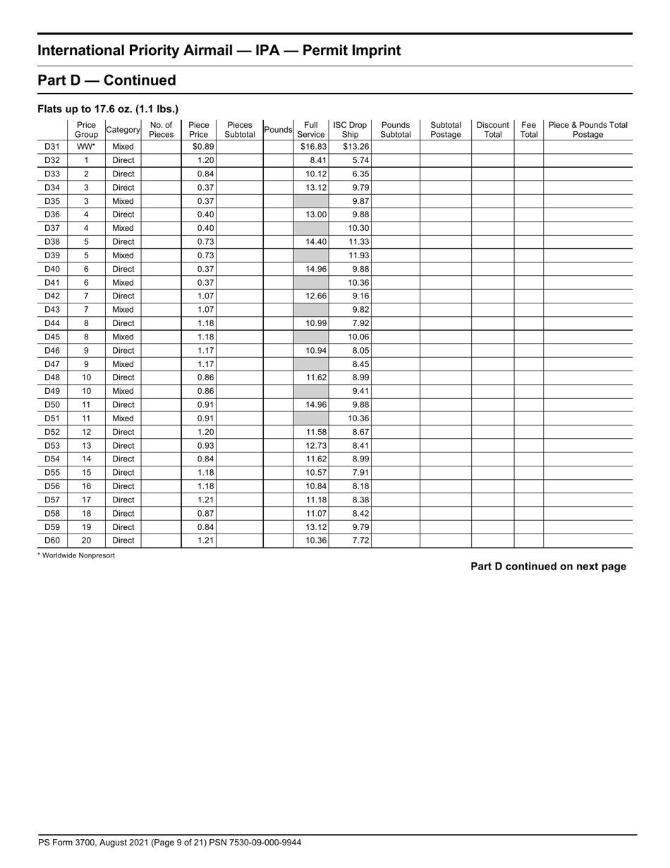 PS Form 3700 Postage Statement - International Mail, Page 9