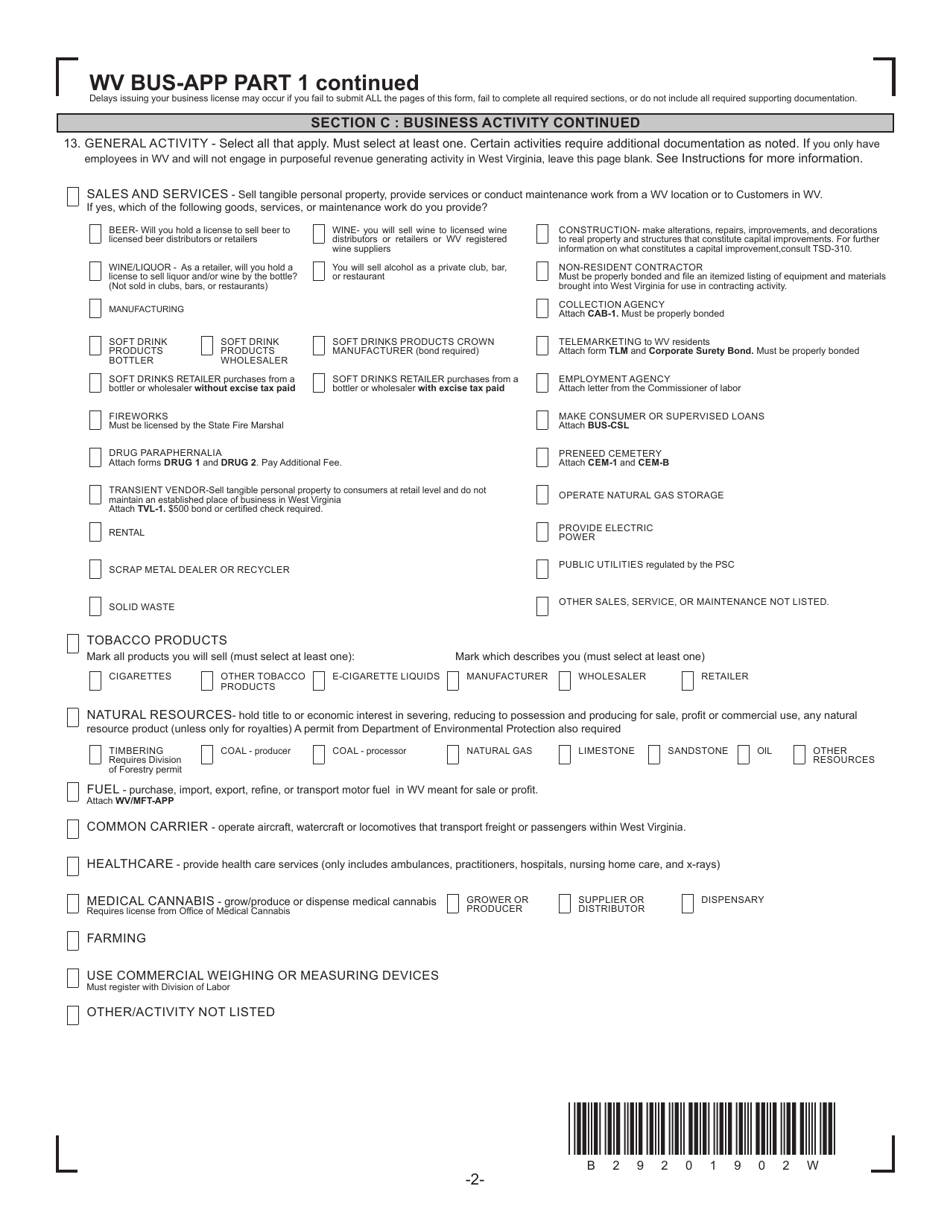 Form WV BUS-APP West Virginia New Business Registration Application - West Virginia, Page 2