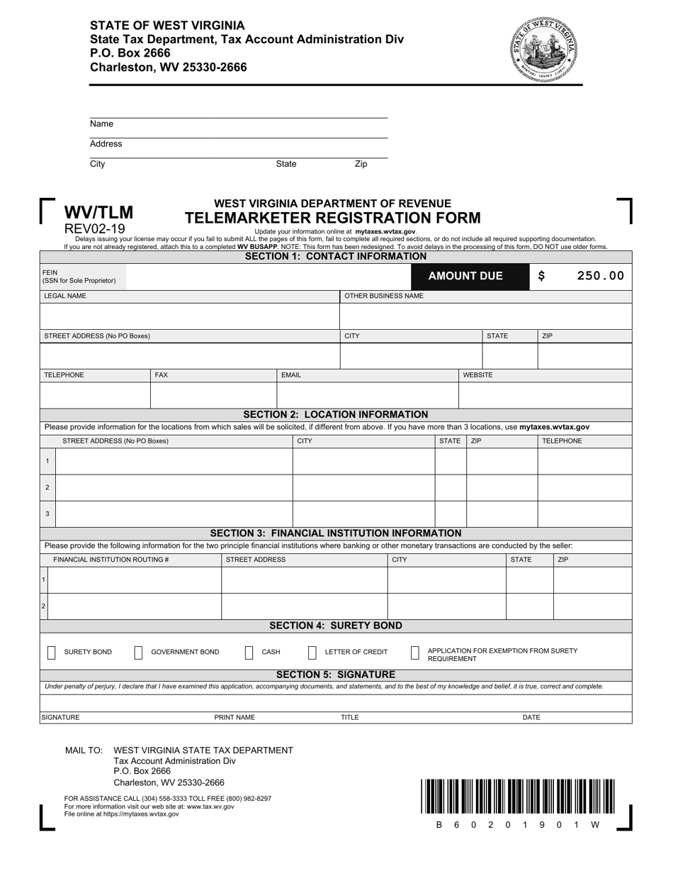 Form WV / TLM Telemarketer Registration Form - West Virginia, Page 1