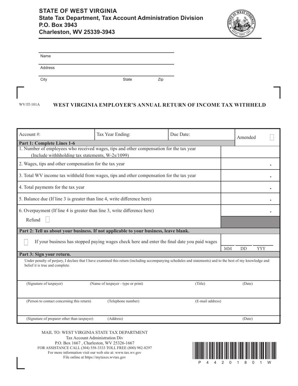 Form WV / IT-101A West Virginia Employers Annual Return of Income Tax Withheld - West Virginia, Page 1