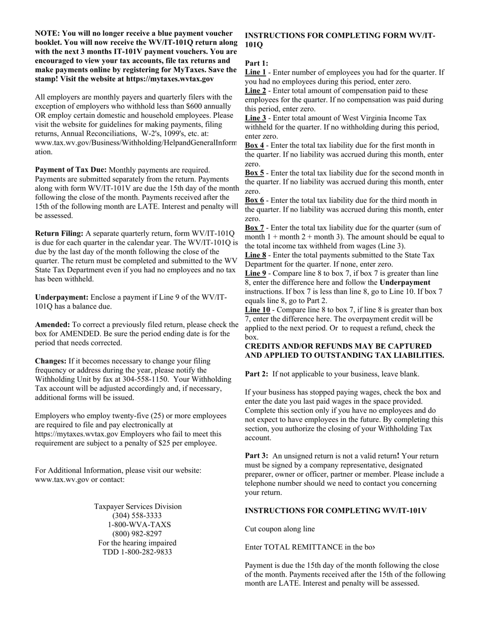 Form IT-101Q West Virginia Employers Quarterly Return of Income Tax Withheld - West Virginia, Page 2