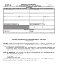 Document preview: Form NRW-3 Information Report of 761 Nonpartnership Ventures - West Virginia