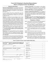 Form VA-16 Employer&#039;s Quarterly Reconciliation Return of Virginia Income Tax Withheld - Virginia