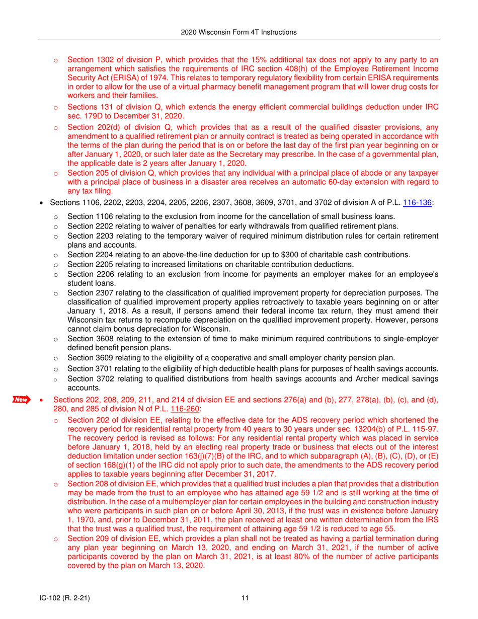 Instructions for Form 4T, IC-002 Wisconsin Exempt Organization Business Franchise or Income Tax Return - Wisconsin, Page 11