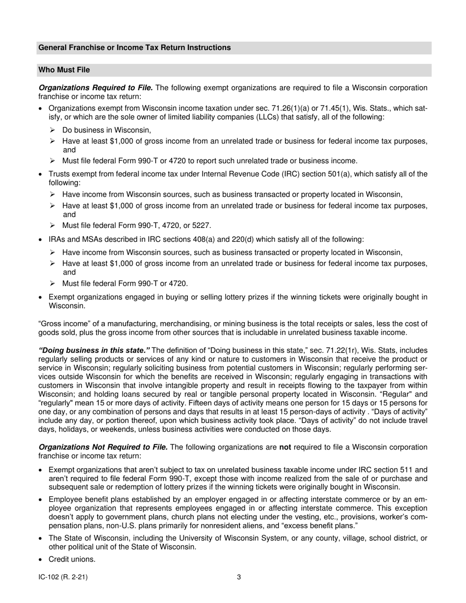 Instructions for Form 4T, IC-002 Wisconsin Exempt Organization Business Franchise or Income Tax Return - Wisconsin, Page 3