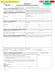 Form PA-132 Objection to Manufacturing Real Estate Assessment - Wisconsin
