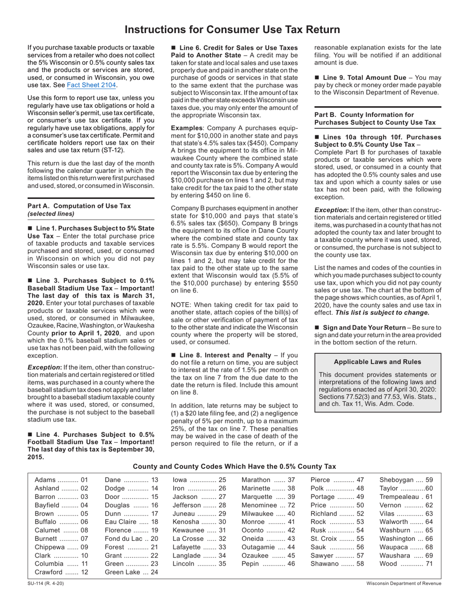 Download Instructions for Form UT5, SU050 Consumer Use Tax Return PDF