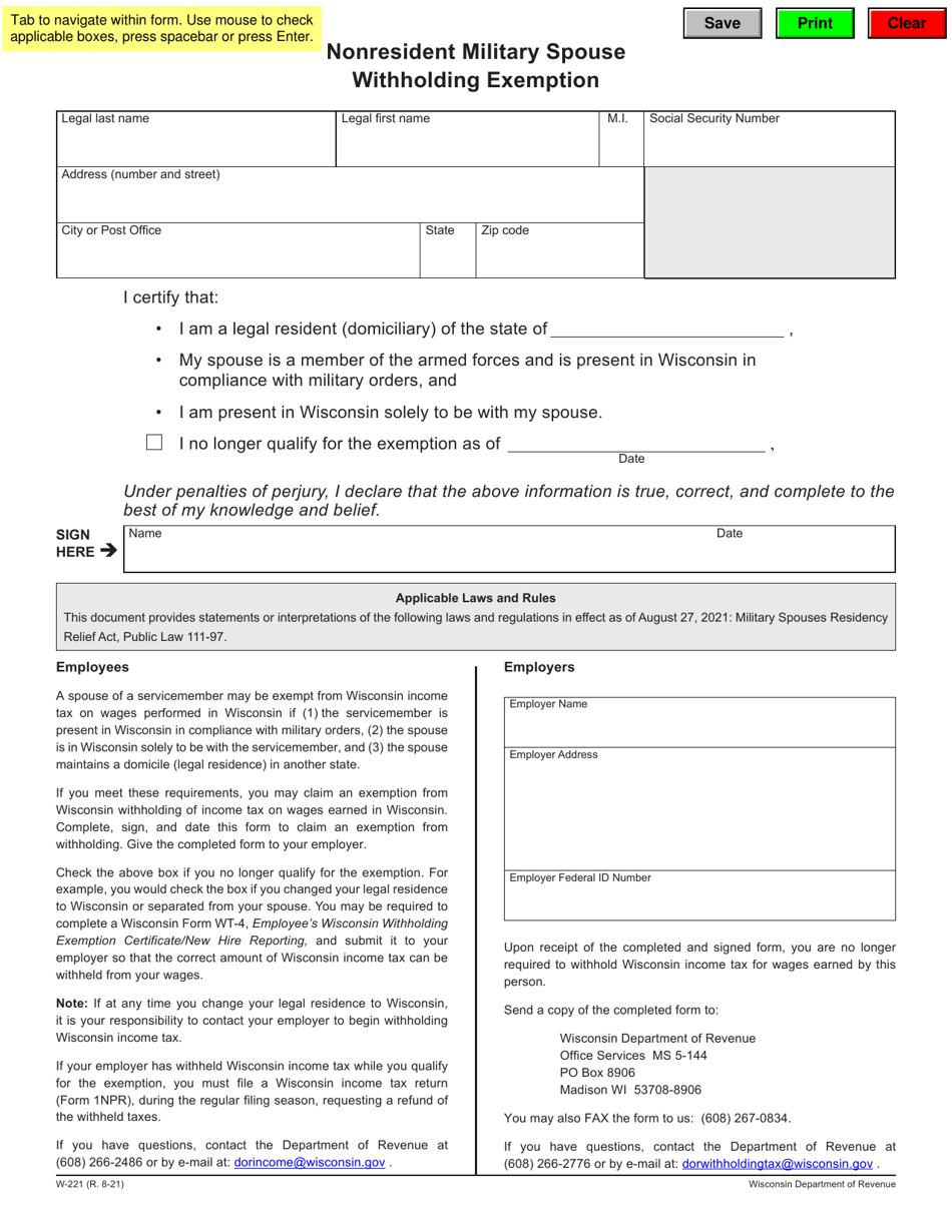 Form W221 Download Fillable PDF or Fill Online Nonresident Military