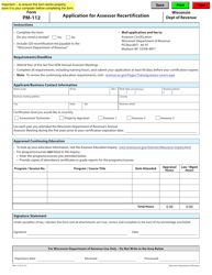 Document preview: Form PM-112 Application for Assessor Recertification - Wisconsin