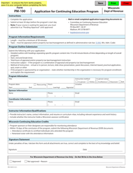 Document preview: Form PM-100 Application for Continuing Education Program - Wisconsin