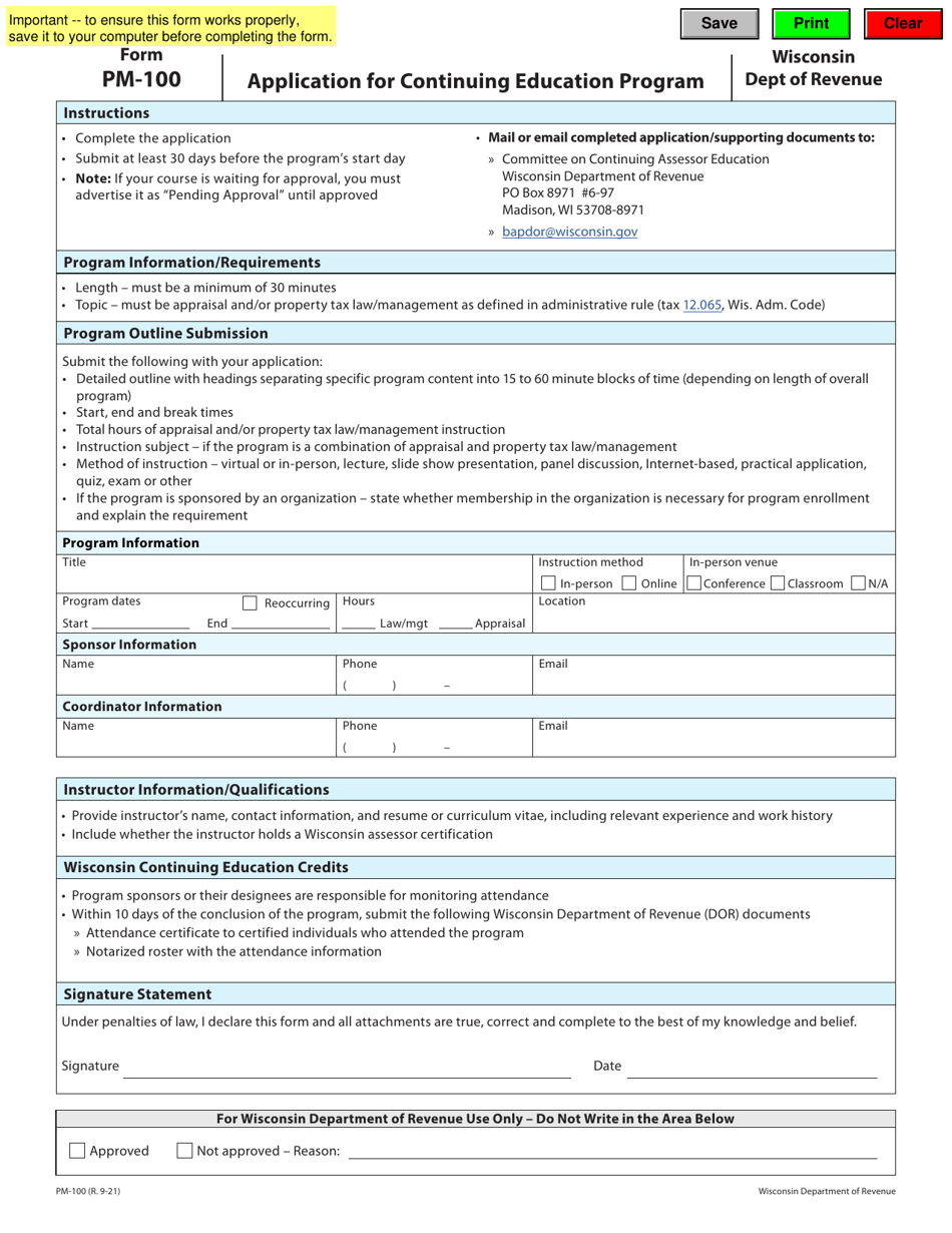 Form Pm 100 Fill Out Sign Online And Download Fillable Pdf Wisconsin Templateroller 2460