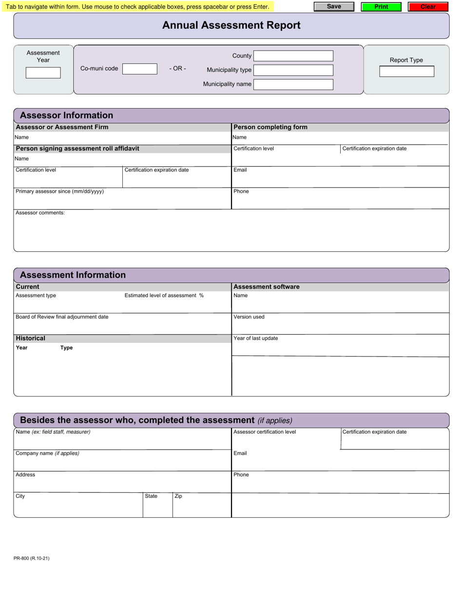 Form PR-800 Annual Assessment Report - Wisconsin, Page 1