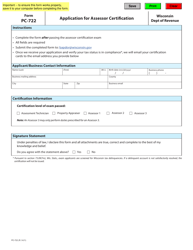 Document preview: Form PC-722 Application for Assessor Certification - Wisconsin