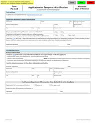 Document preview: Form PC-724 Application for Temporary Certification - Assessment Technician Level - Wisconsin