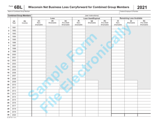 Document preview: Form 6BL (IC-247) Wisconsin Net Business Loss Carryforward for Combined Group Members - Sample - Wisconsin