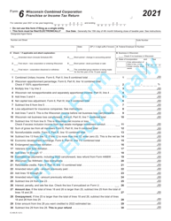 Form 6 (IC-406) &quot;Wisconsin Combined Corporation Franchise or Income Tax Return - Sample&quot; - Wisconsin, 2021