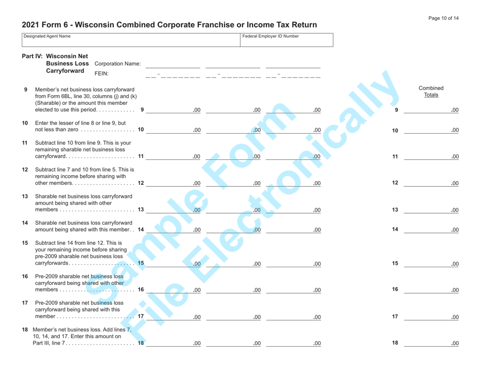 Form 6 (IC-406) Wisconsin Combined Corporation Franchise or Income Tax Return - Sample - Wisconsin, Page 10