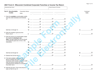Form 6 (IC-406) Wisconsin Combined Corporation Franchise or Income Tax Return - Sample - Wisconsin, Page 11