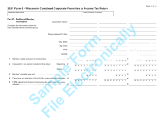 Form 6 (IC-406) Wisconsin Combined Corporation Franchise or Income Tax Return - Sample - Wisconsin, Page 12
