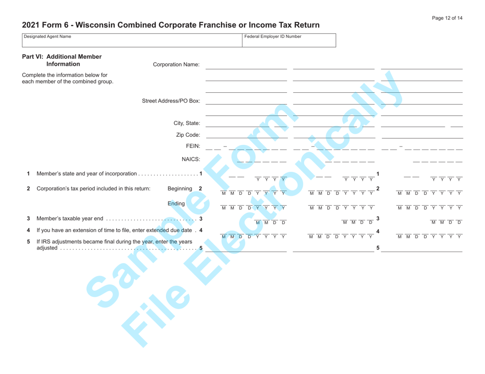 Form 6 (IC-406) Wisconsin Combined Corporation Franchise or Income Tax Return - Sample - Wisconsin, Page 12