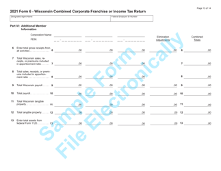 Form 6 (IC-406) Wisconsin Combined Corporation Franchise or Income Tax Return - Sample - Wisconsin, Page 13