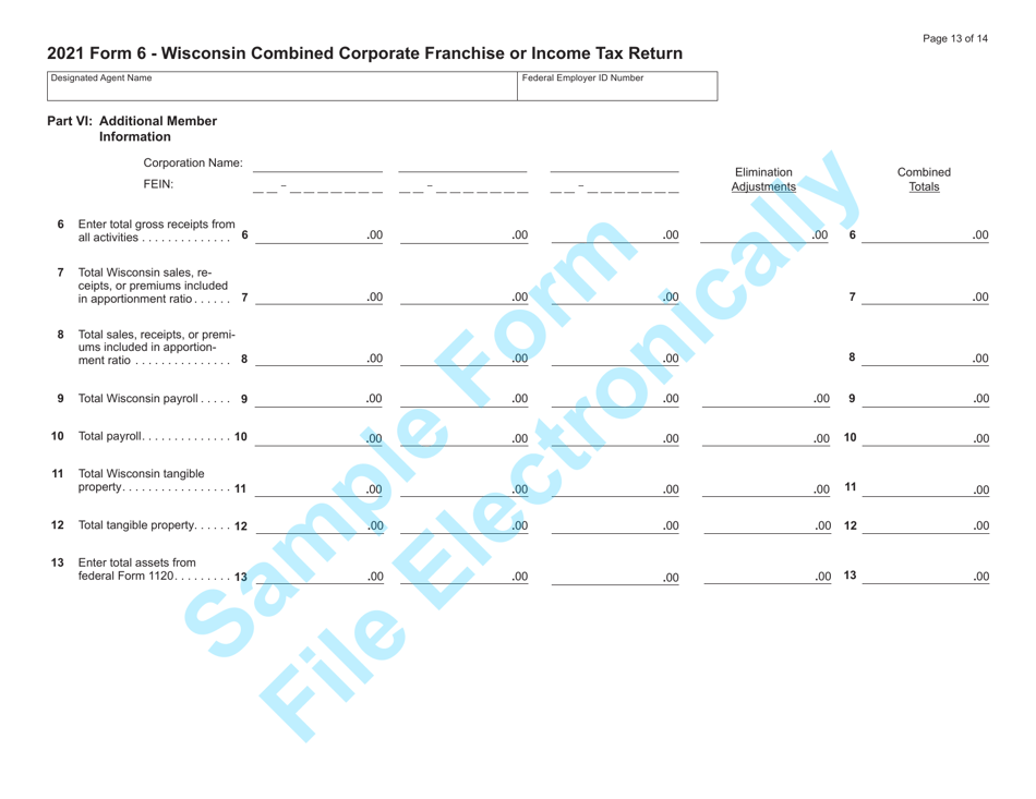 Form 6 (IC-406) Wisconsin Combined Corporation Franchise or Income Tax Return - Sample - Wisconsin, Page 13