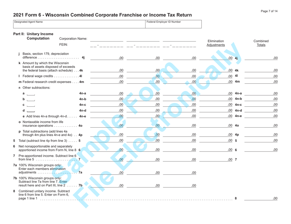 Form 6 (IC-406) Wisconsin Combined Corporation Franchise or Income Tax Return - Sample - Wisconsin, Page 7