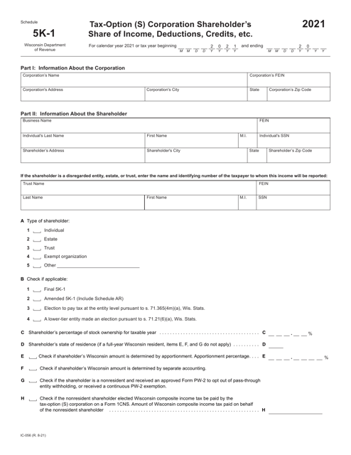 Form IC-056 Schedule 5K-1 2021 Printable Pdf