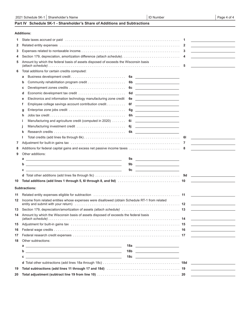 Form IC-056 Schedule 5K-1 Tax-Option (S) Corporation Shareholders Share of Income, Deductions, Credits, Etc. - Wisconsin, Page 4