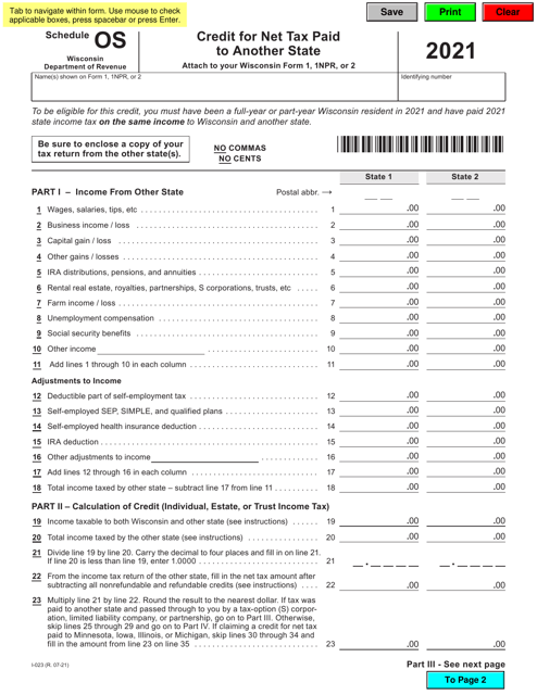 Form I-023 Schedule OS 2021 Printable Pdf