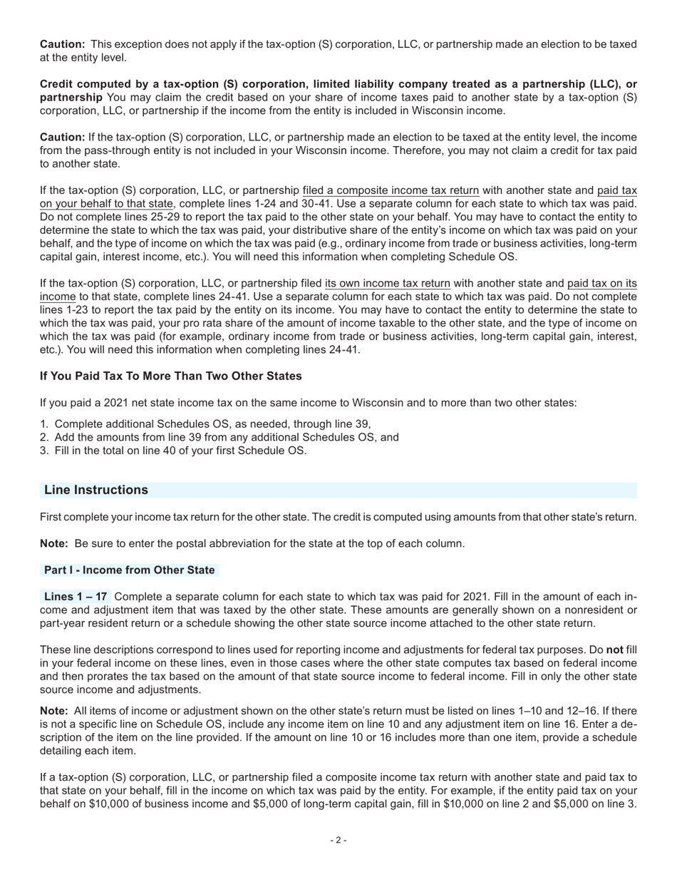 Instructions for Form I-023 Schedule OS Credit for Net Tax Paid to Another State - Wisconsin, Page 2