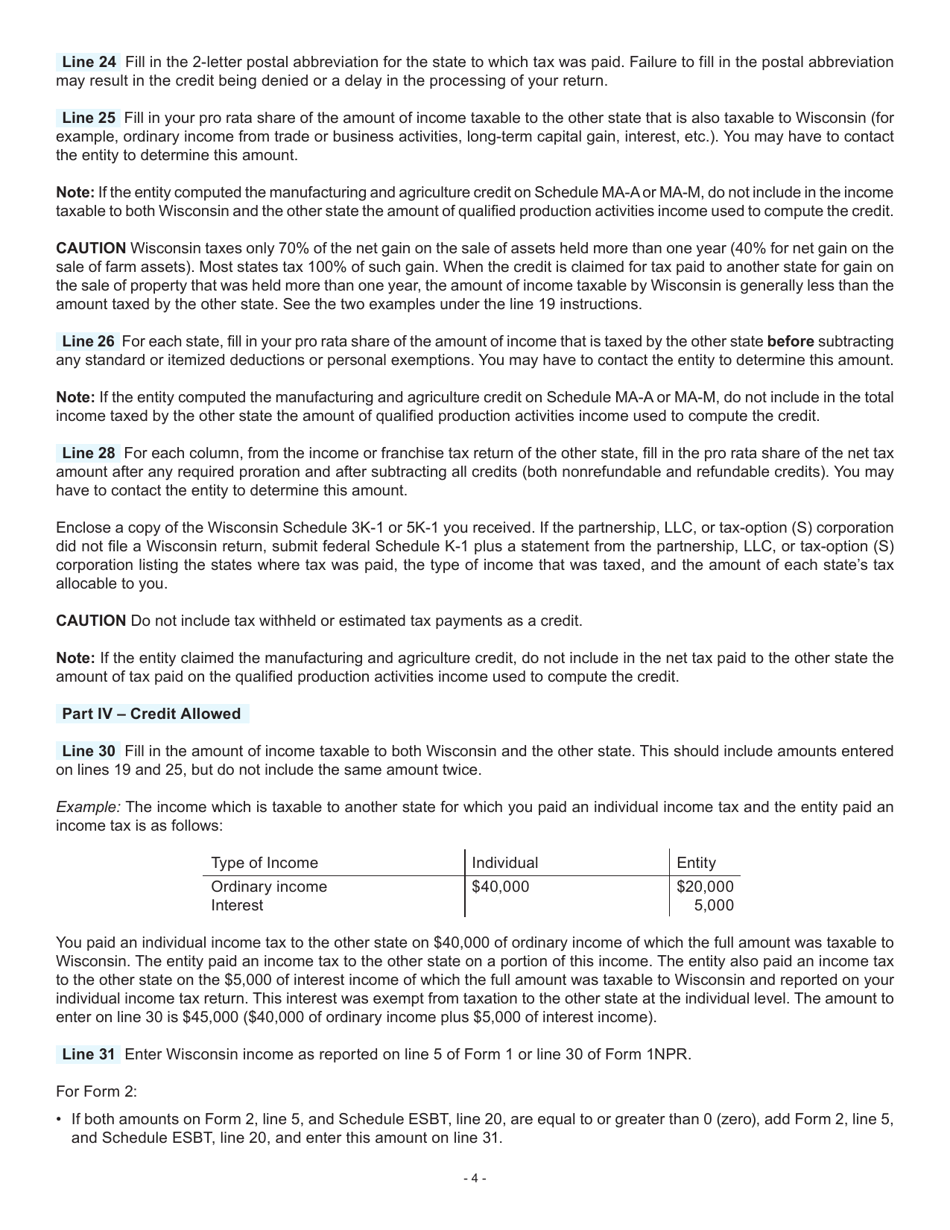 Instructions for Form I-023 Schedule OS Credit for Net Tax Paid to Another State - Wisconsin, Page 4