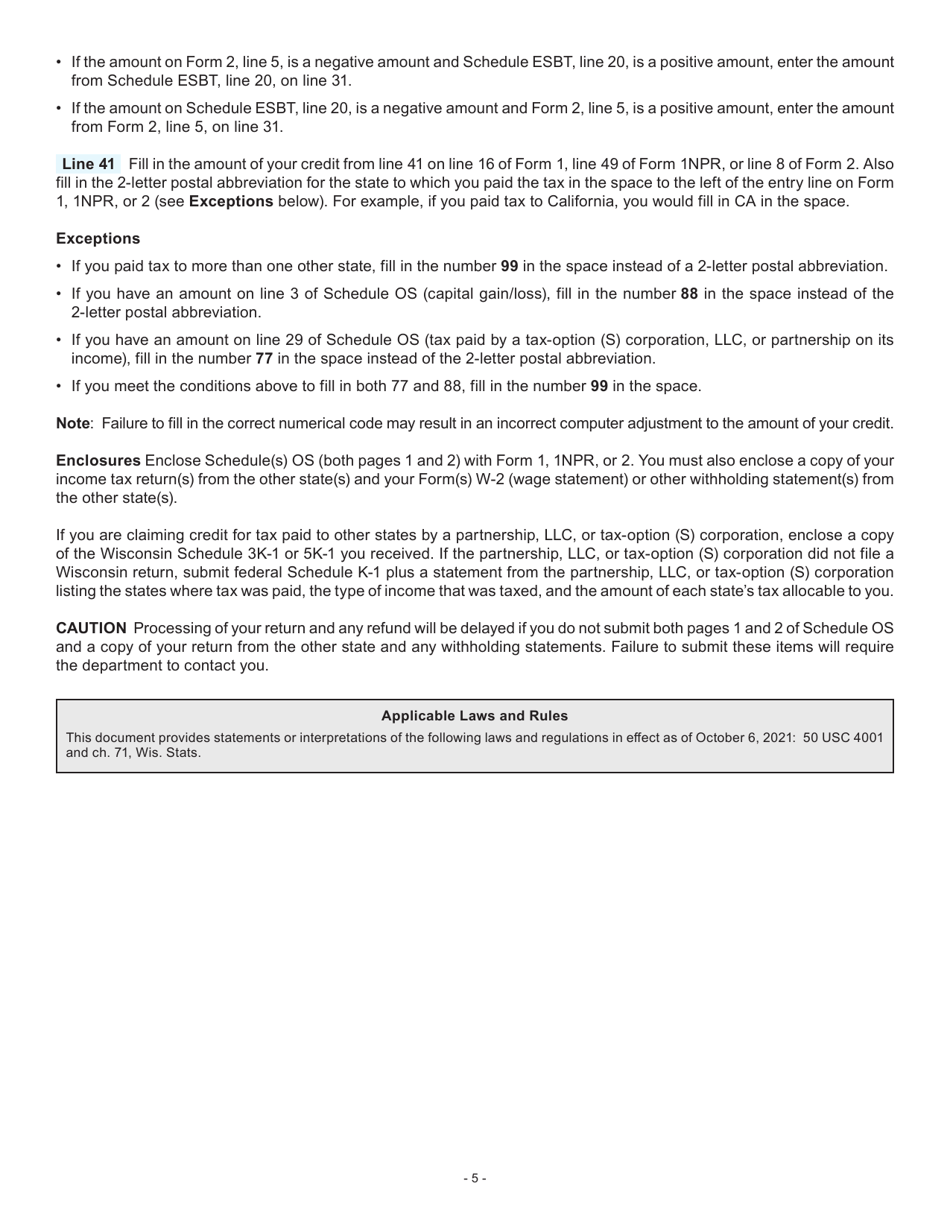 Instructions for Form I-023 Schedule OS Credit for Net Tax Paid to Another State - Wisconsin, Page 5