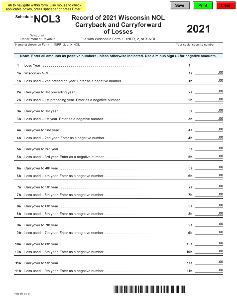 Form I056 Schedule NOL3 Download Fillable PDF or Fill Online Record of