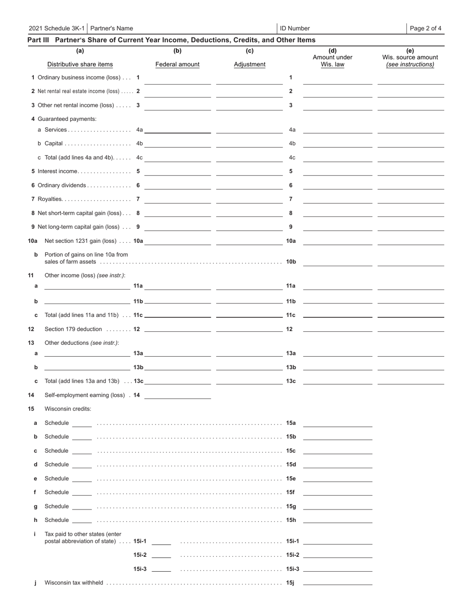 Form IP-032 Schedule 3K-1 Partners Share of Income, Deductions, Credits, Etc. - Wisconsin, Page 2
