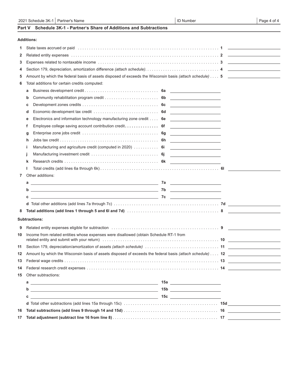 Form IP-032 Schedule 3K-1 Partners Share of Income, Deductions, Credits, Etc. - Wisconsin, Page 4