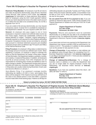 Document preview: Form VA-15 Employer's Voucher for Payment of Virginia Income Tax Withheld (Semi-weekly) - Virginia