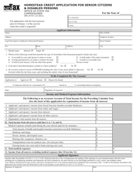 Form SFN24757 Homestead Credit Application for Senior Citizens &amp; Disabled Persons - North Dakota