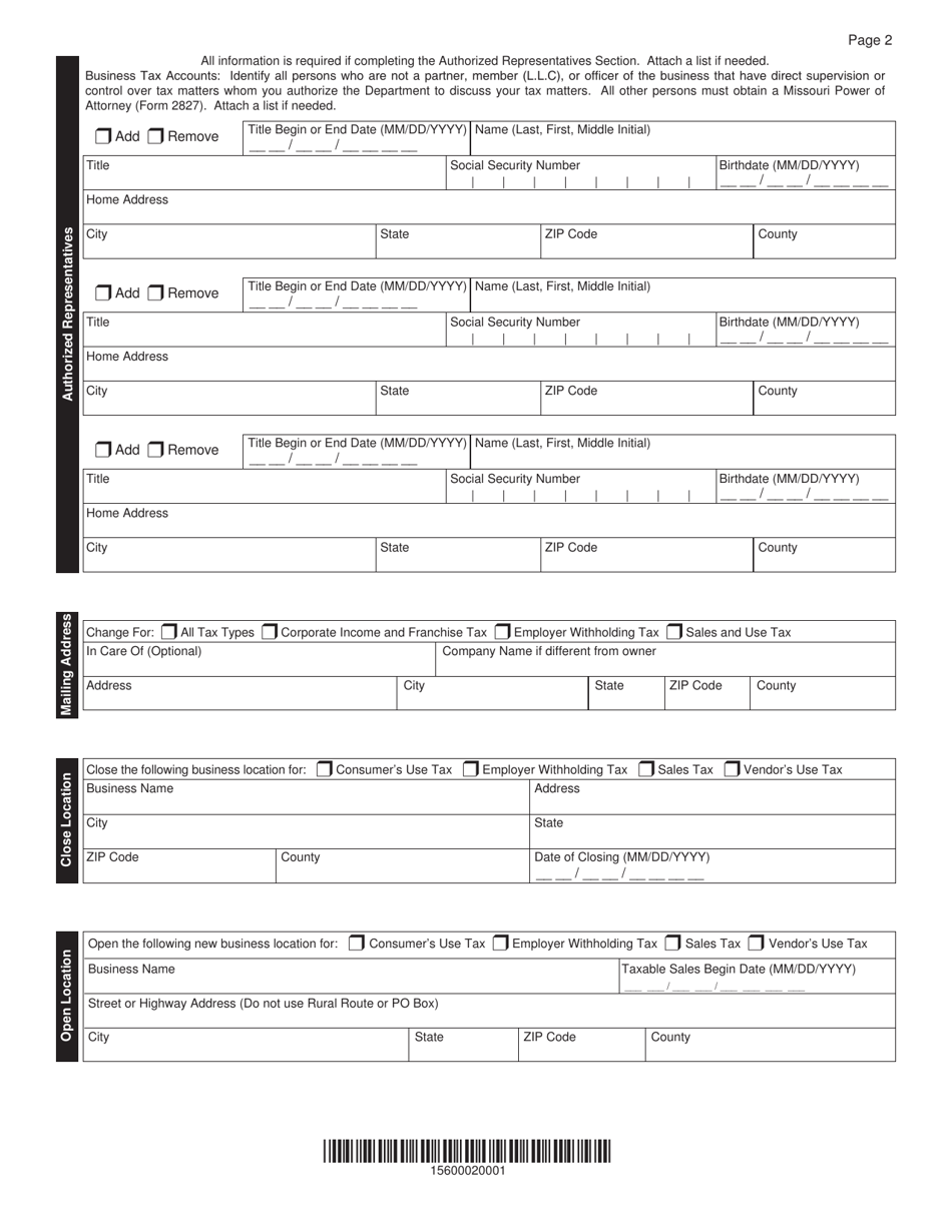 Form 126 Registration or Exemption Change Request - Missouri, Page 2