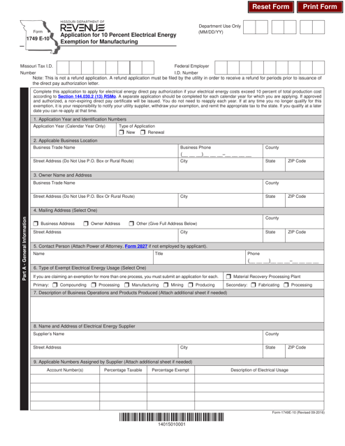 Form 1749 E-10  Printable Pdf