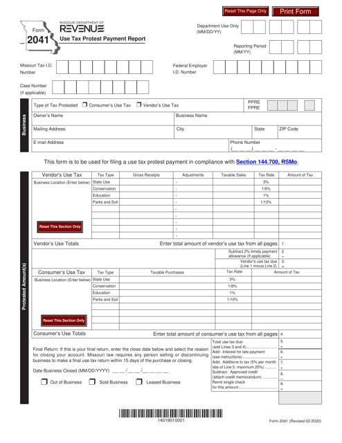 Form 2041  Printable Pdf