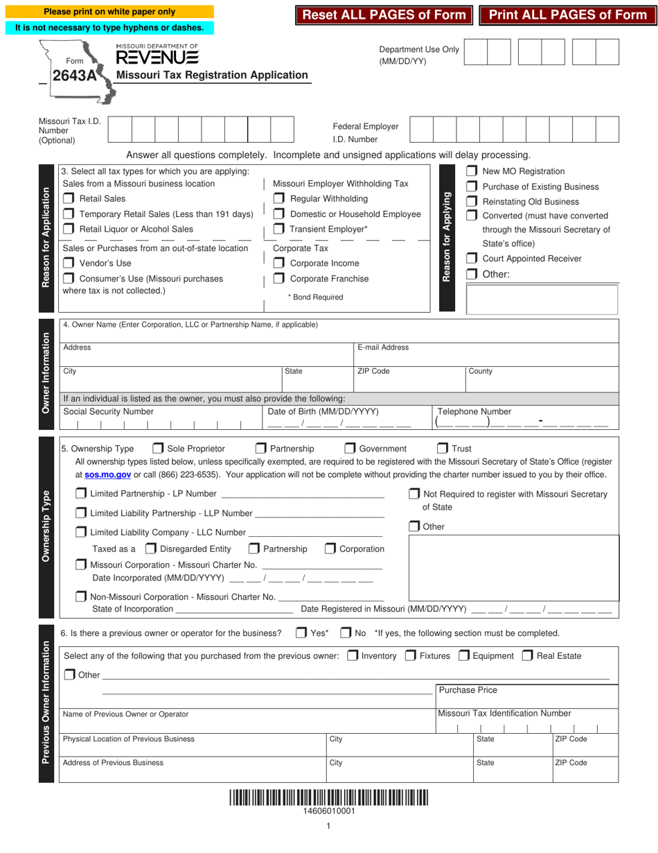 Form 2643A - Fill Out, Sign Online And Download Fillable PDF, Missouri ...