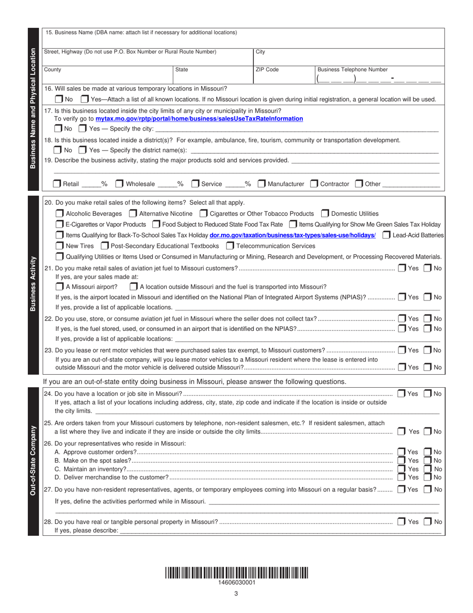 Form 2643A Missouri Tax Registration Application - Missouri, Page 3